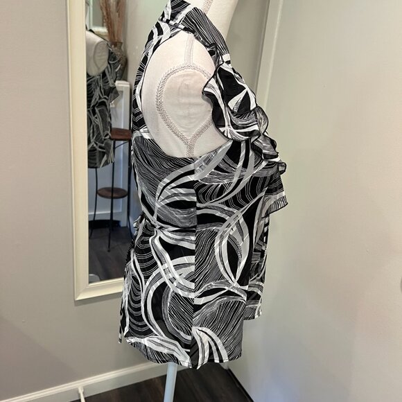 NWT Cache Black & White Geometric Sleeveless Ruffle Blouse, Size Small - Picture 5 of 15